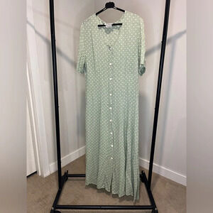 JESSIE VINTAGE dress women size vtg16/ more of a M green polka dot button up